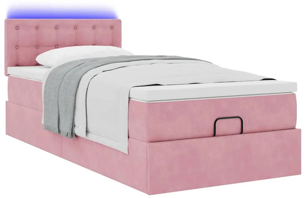 Estrutura de cama otomana com colchão rosa 90x200cm veludo