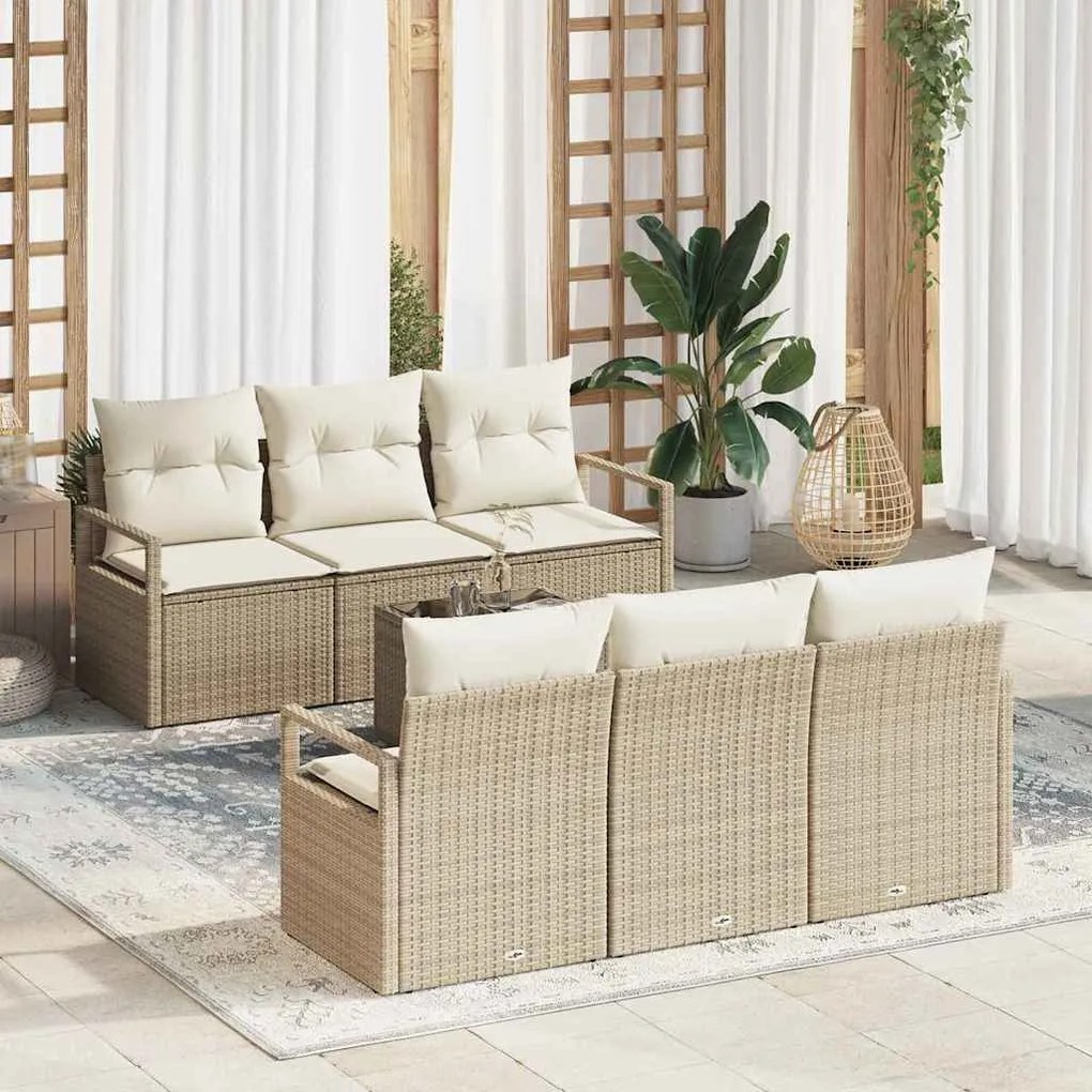 vidaXL Sofá de Jardim de 7 Peças com Almofadas Bejas em Rattan Sintético