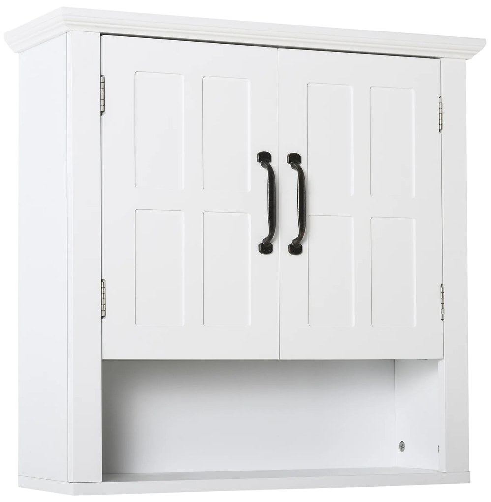 HOMCOM Armário Parede Casa Banho 2 Portas Prateleira Ajustável Armazenamento Aberto 60x198x58 cm Design Moderno Branco | Aosom Portugal