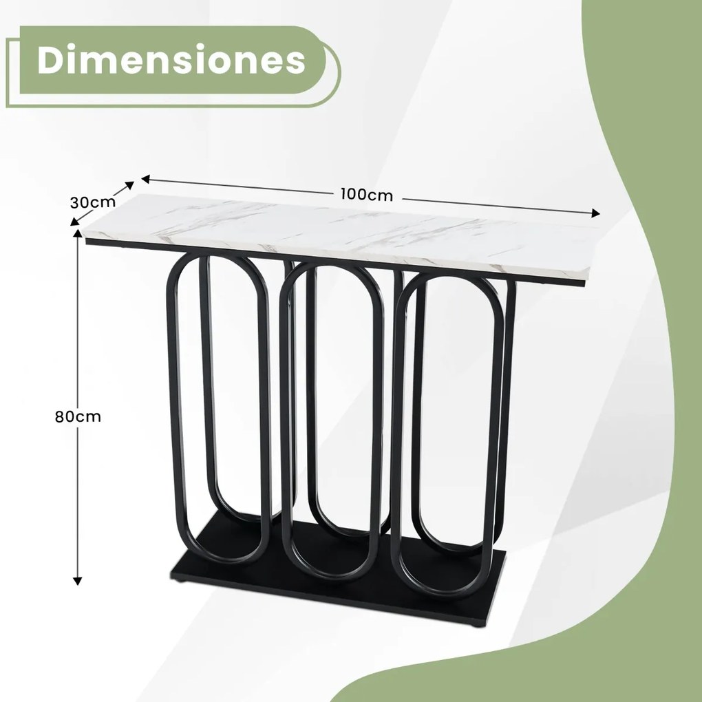 Mesa de consola em mármore com pés reguláveis Estrutura metálica Estrutura metálica Kits anti-queda para entrada de sofá 100 x 30 x 80 cm Preto