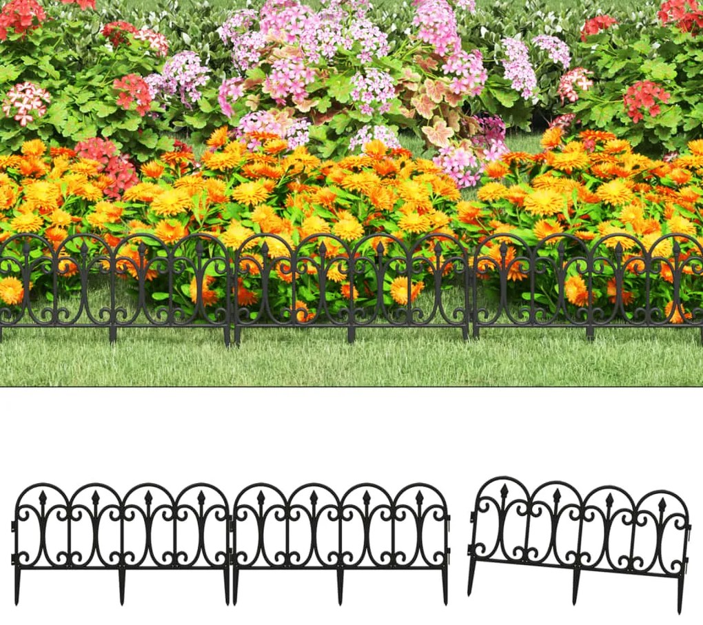 vidaXL Bordas de relvado 17 pcs 10 m PP preto