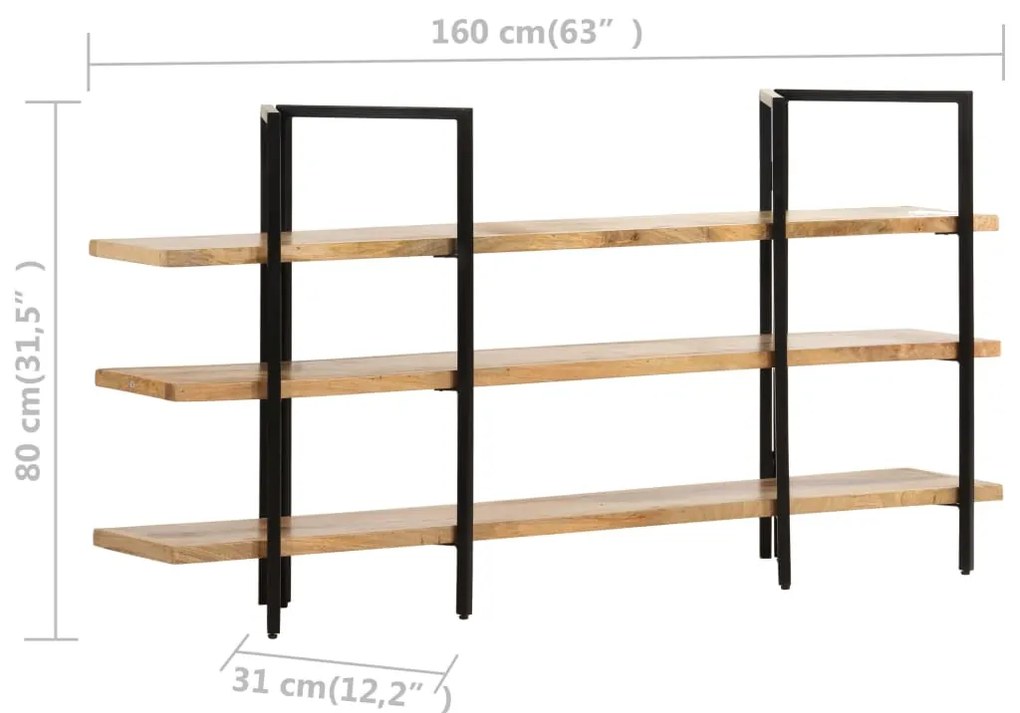 Estante com 3 prateleiras 160x31x80 cm madeira mangueira maciça