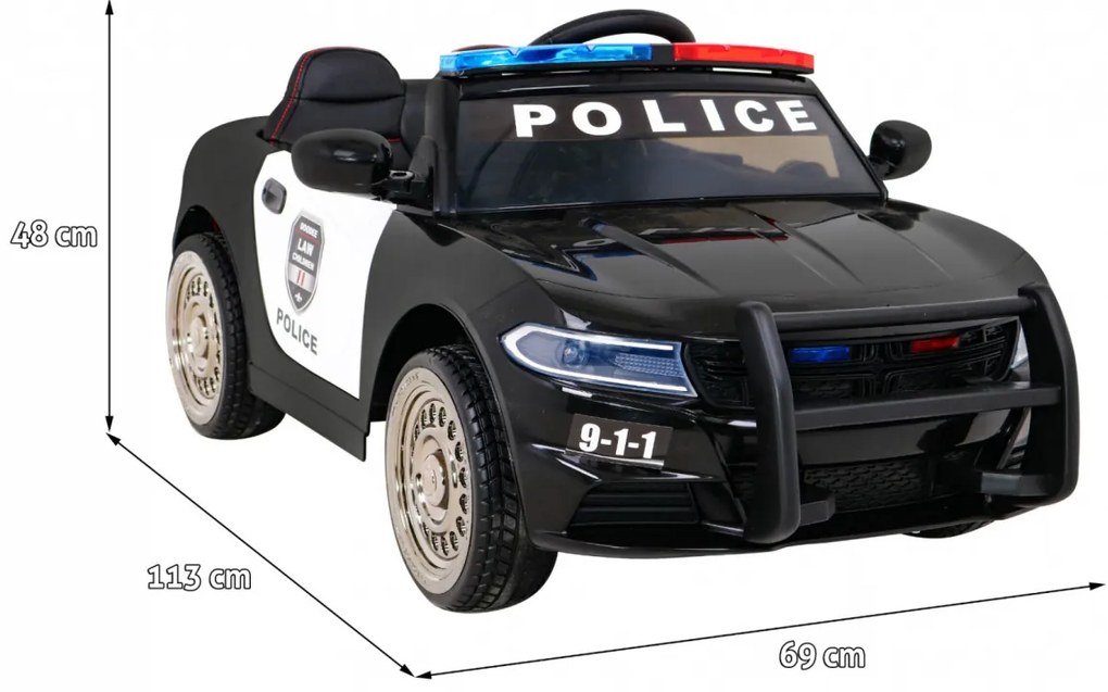 Carro elétrico para Crianças Policia Super-Police 12V, Rodas Espuma EVA, Assento couro ecológico Preto