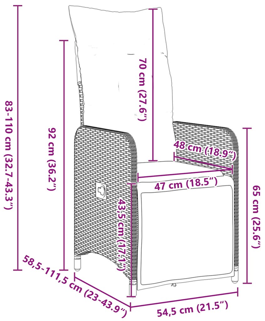 Conjunto de Jantar de Jardim de 7 Peças com Almofadas Castanhas de Rat