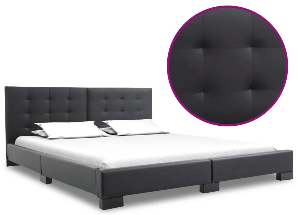 vidaXL Estrutura de cama sem colchão em couro sintético preto 200x160 cm