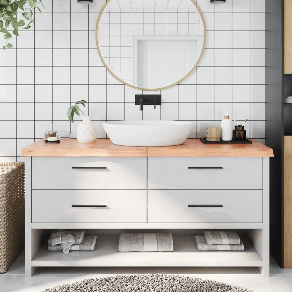 Bancada p/ WC 160x50x(2-6) cm madeira maciça tratada castanho