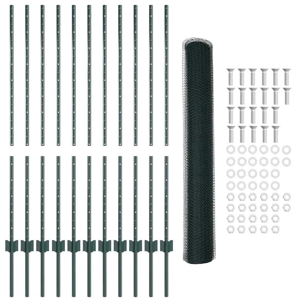 Conjunto de Cerca Jardins Hexagonal 2 Peças Verde Metal