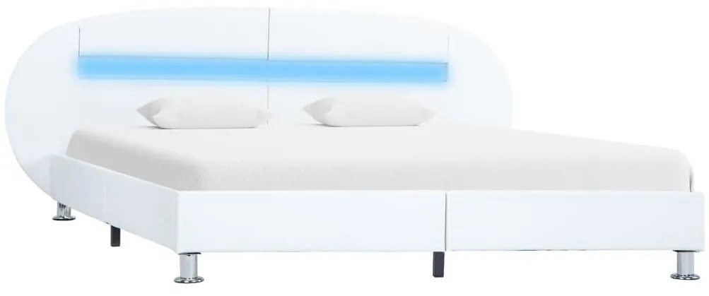 vidaXL Estrutura de cama c/ LEDs 160x200 cm couro artificial branco