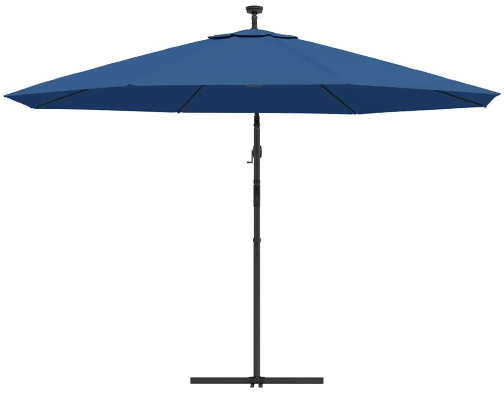 Guarda-sol de jardim cantilever com luzes LED 350 cm azul-ciano