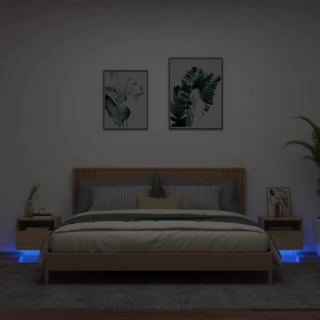 vidaXL Mesas cabeceira c/ luzes LED 2 pcs 40x39x37 cm carvalho sonoma