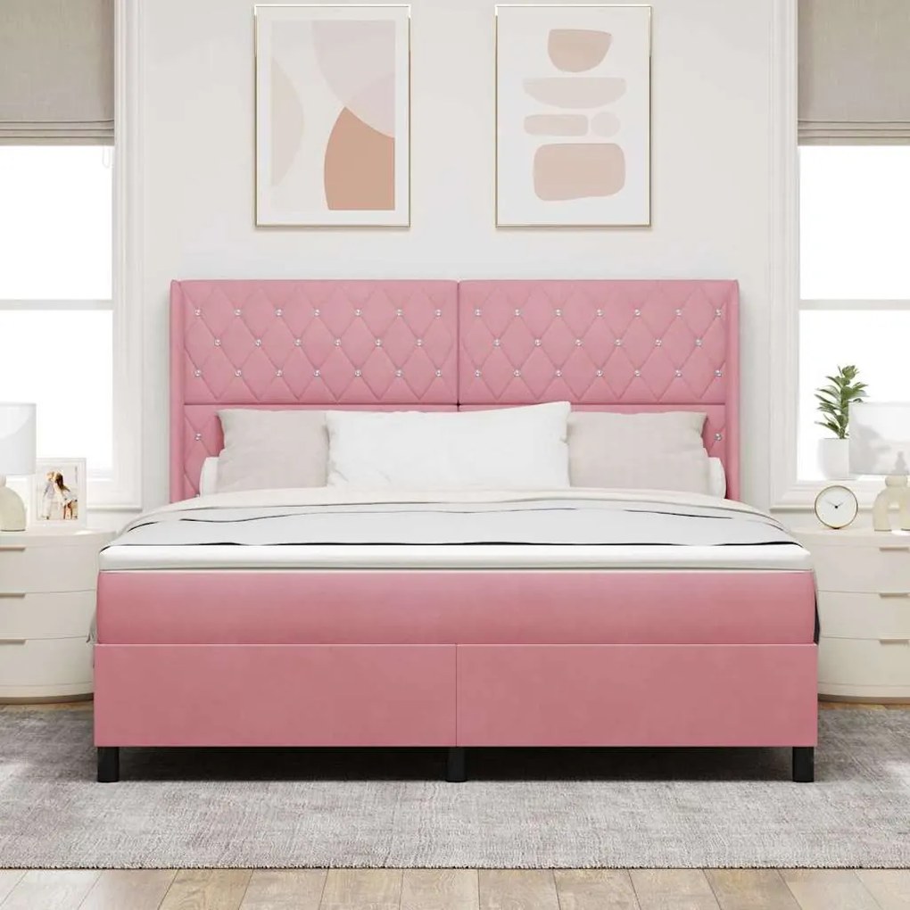 Cama Box Spring com Colchão Rosa 180x200 cm Veludo