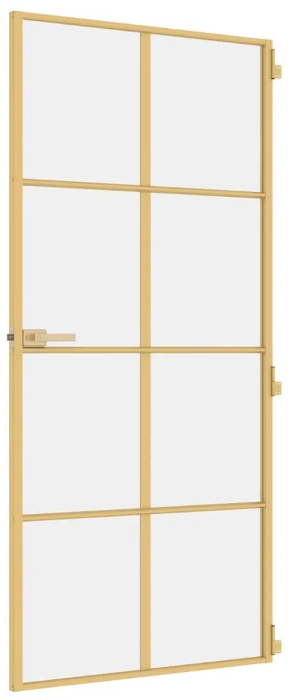 Porta interior 93x201,5 cm vidro temperado e alumínio dourado