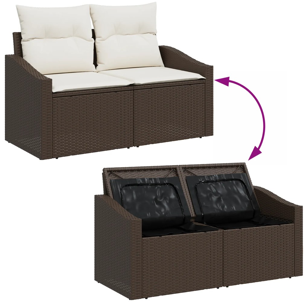Conjunto de Sofá de Jardim de 7 Peças com Almofadas Castanho em Rattan