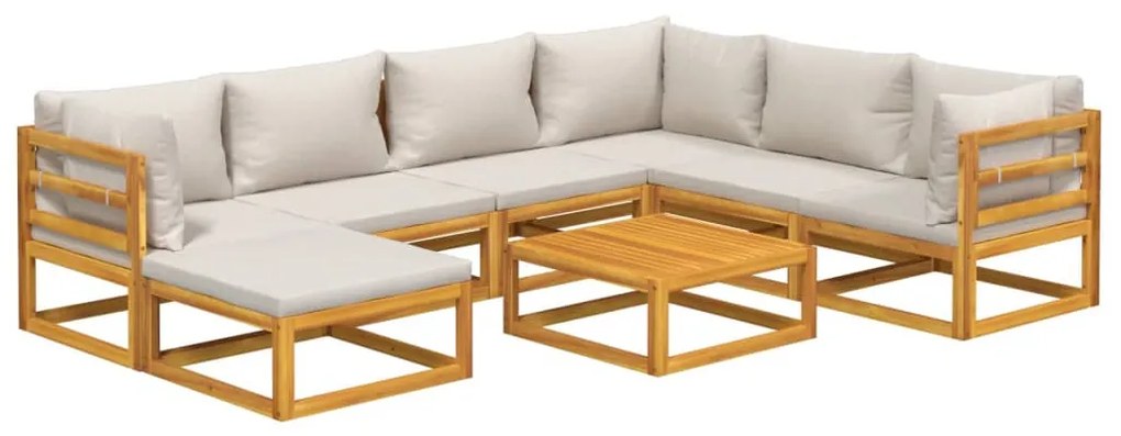 8 pcs conj. lounge de jardim madeira c/ almofadões cinza-claro