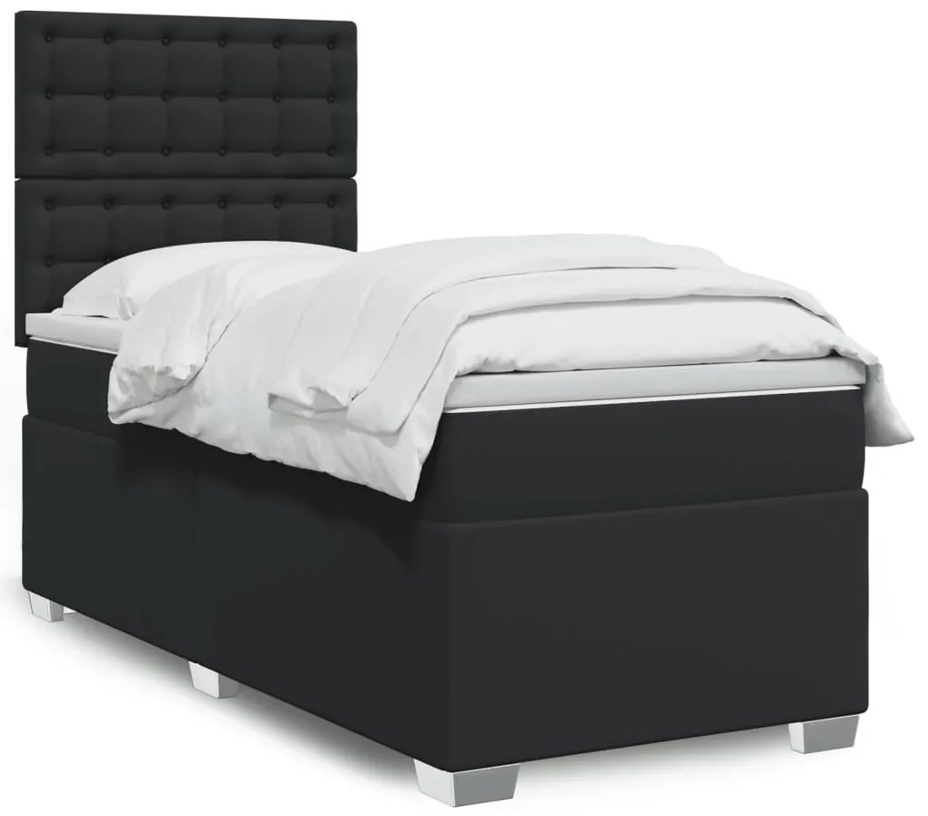 Cama com molas/colchão 90x200 cm couro artificial preto