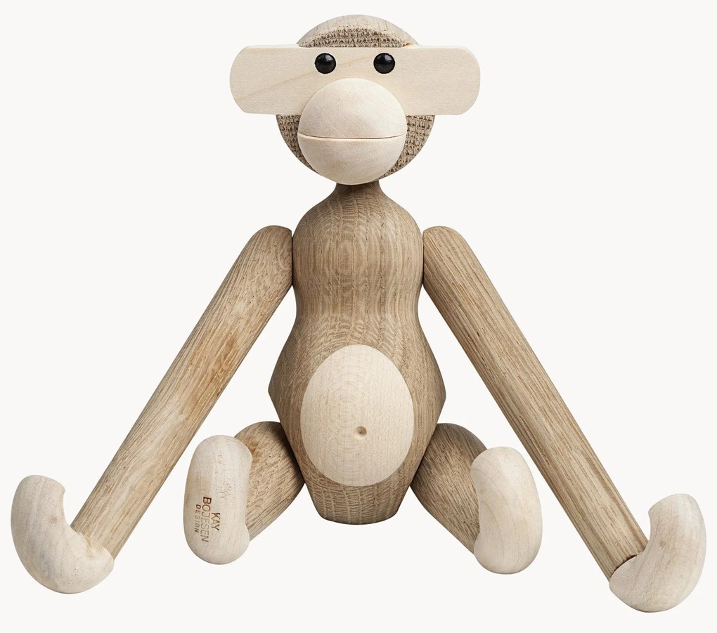Objeto decorativo artesanal em madeira de carvalho Monkey, Alt 19 cm