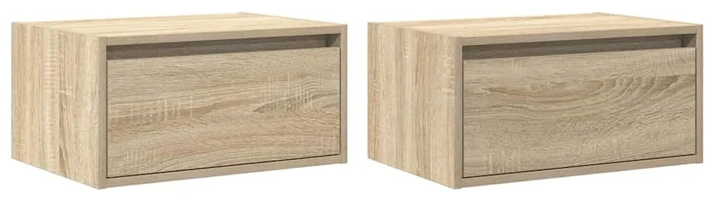 Mesas de cabeceira de parede com luzes LED 2pcs carvalho sonoma