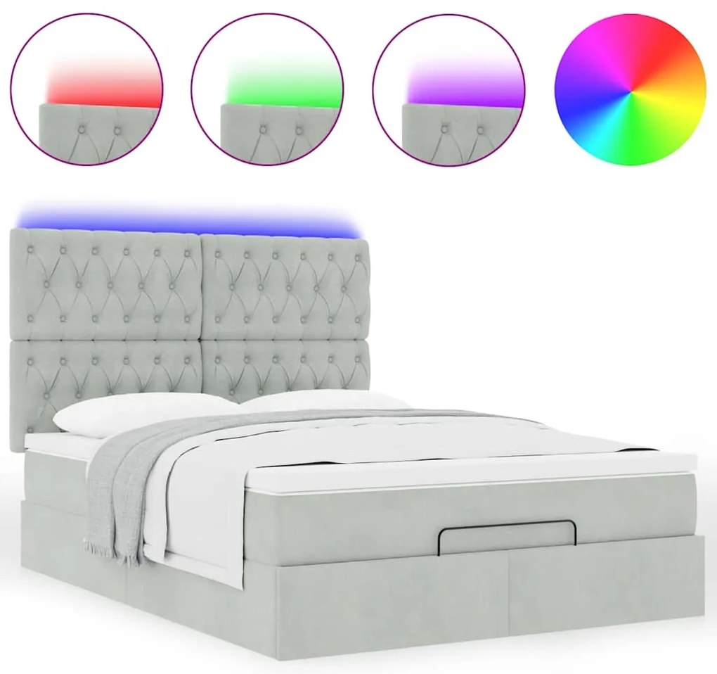Estrutura de cama otomana com colchões 140x190cm cinzento claro