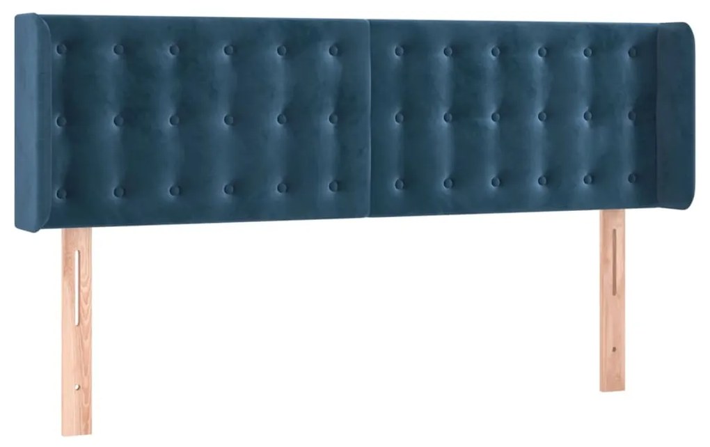 Cabeceira cama c/ luzes LED veludo 147x16x78/88 cm azul-escuro