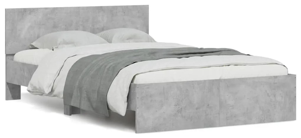 vidaXL Estrutura cama cabeceira e luzes LED 120x190cm cinzento cimento