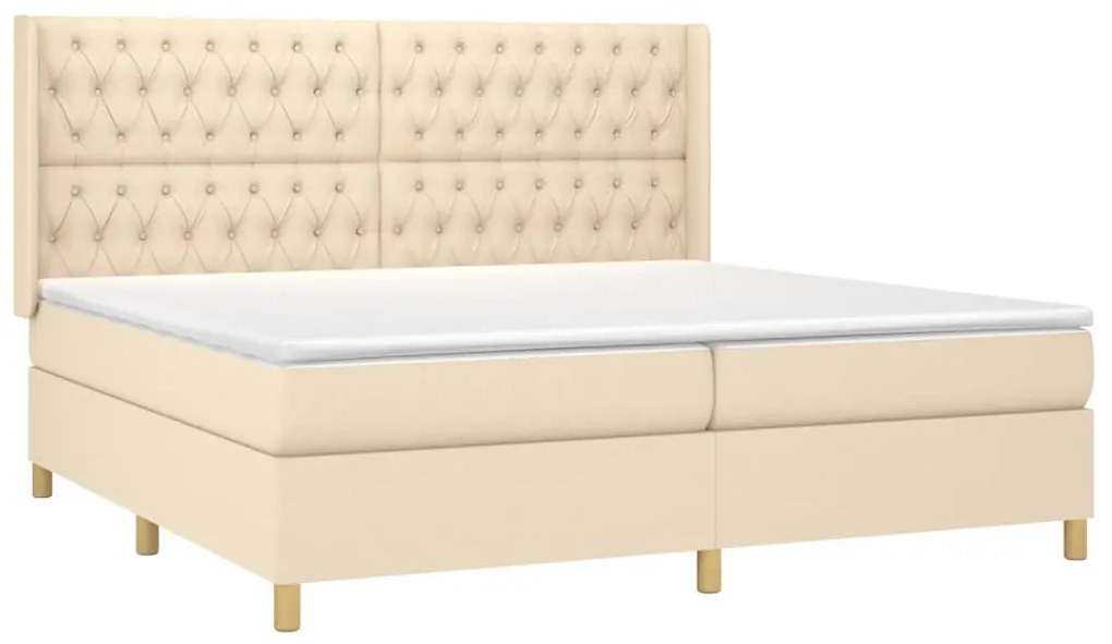 Cama box spring c/ colchão e LED 200x200 cm tecido cor creme