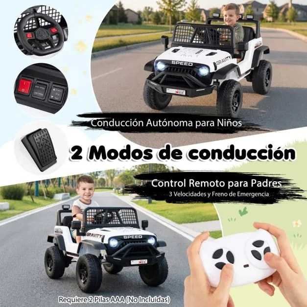 Carro elétrico de 24 V para crianças com controlo remoto, música, buzina, faróis LED e suspensão com molas – A partir dos 3 anos – 2 lugares – Preto+B