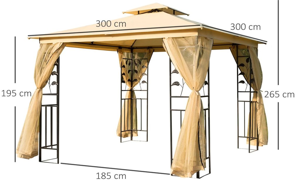 Pérgola de Jardim 300x300x265 cm Pérgola de Exterior com Teto Duplo Mo