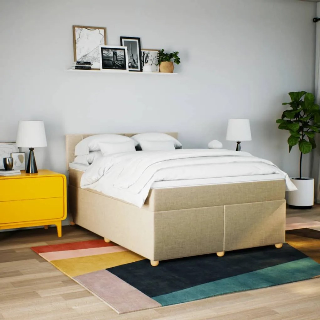 Cama com molas/colchão 140x200 cm tecido cor creme