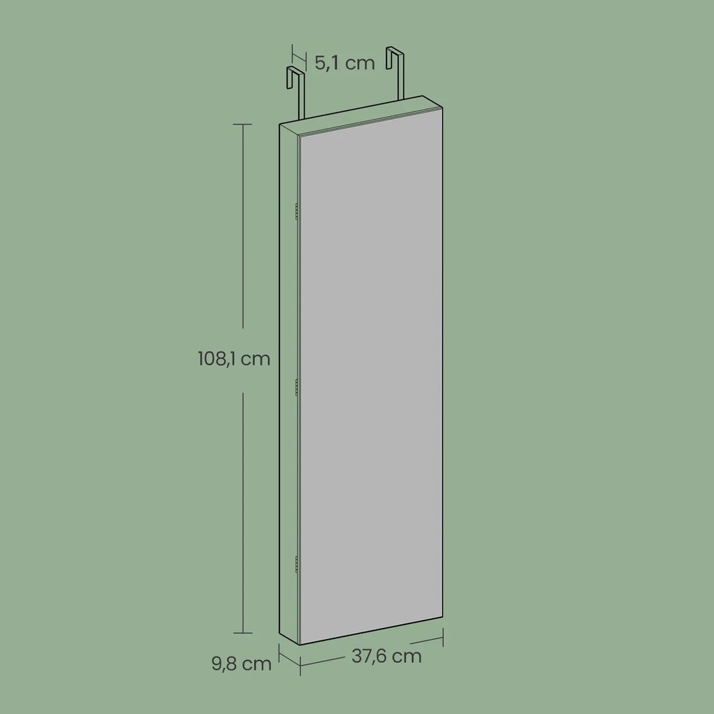 Armário para joias com espelho iluminação LED 9,8 x 37,6 x 108,1 cm, com fechadura, organizador de joias Branco