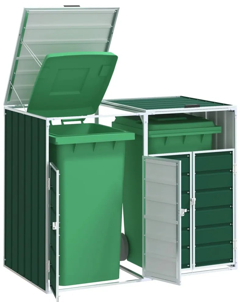 vidaXL Contentor c/ rodas p/ dois caixotes lixo 144x81x113cm aço verde
