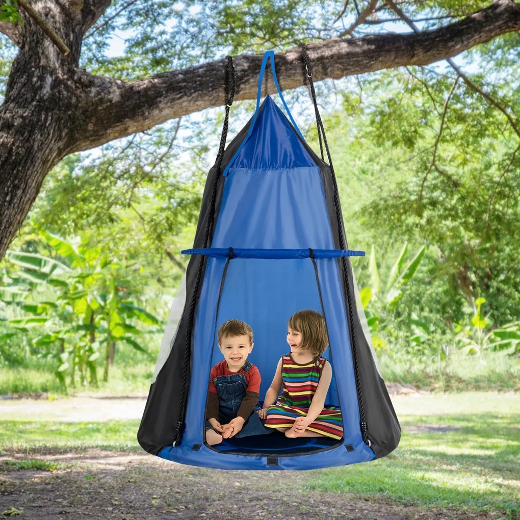 Baloiço crianças Nest com tenda Ø 100cm Arvores ou para Baloiço  Altura ajustável Carga até 150 kg para interior exterior Jardim Azul