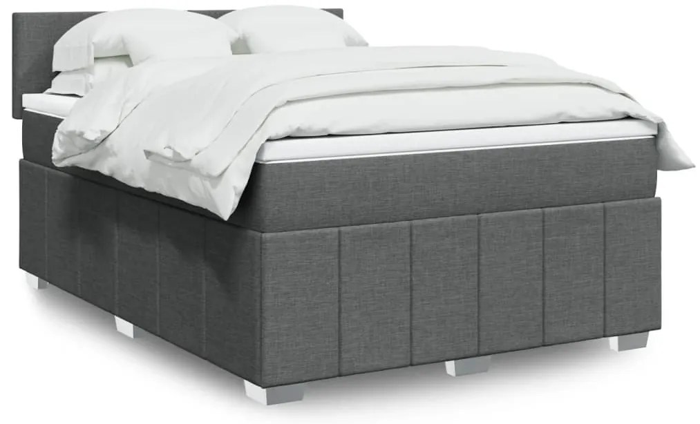 vidaXL Cama com molas/colchão 140x200 cm tecido cinzento-escuro