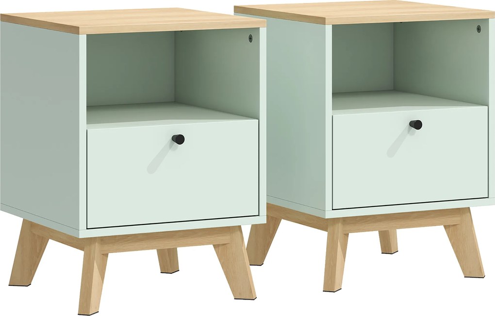 HOMCOM Conjunto de 2 mesas de cabeceira, mesas de noite com gaveta e compartimento aberto, 40 x 40 x 55 cm, carvalho e verde claro | Aosom Portugal