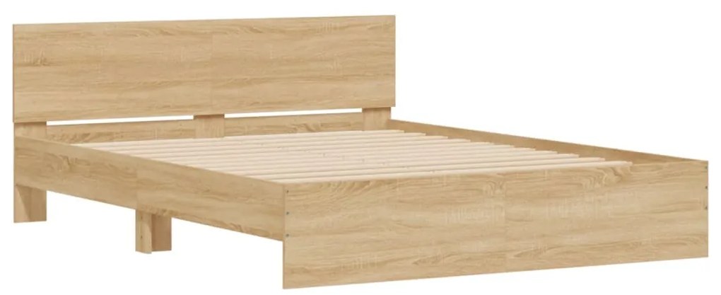 Estrutura cama c/ cabeceira/luzes LED 160x200cm carvalho sonoma