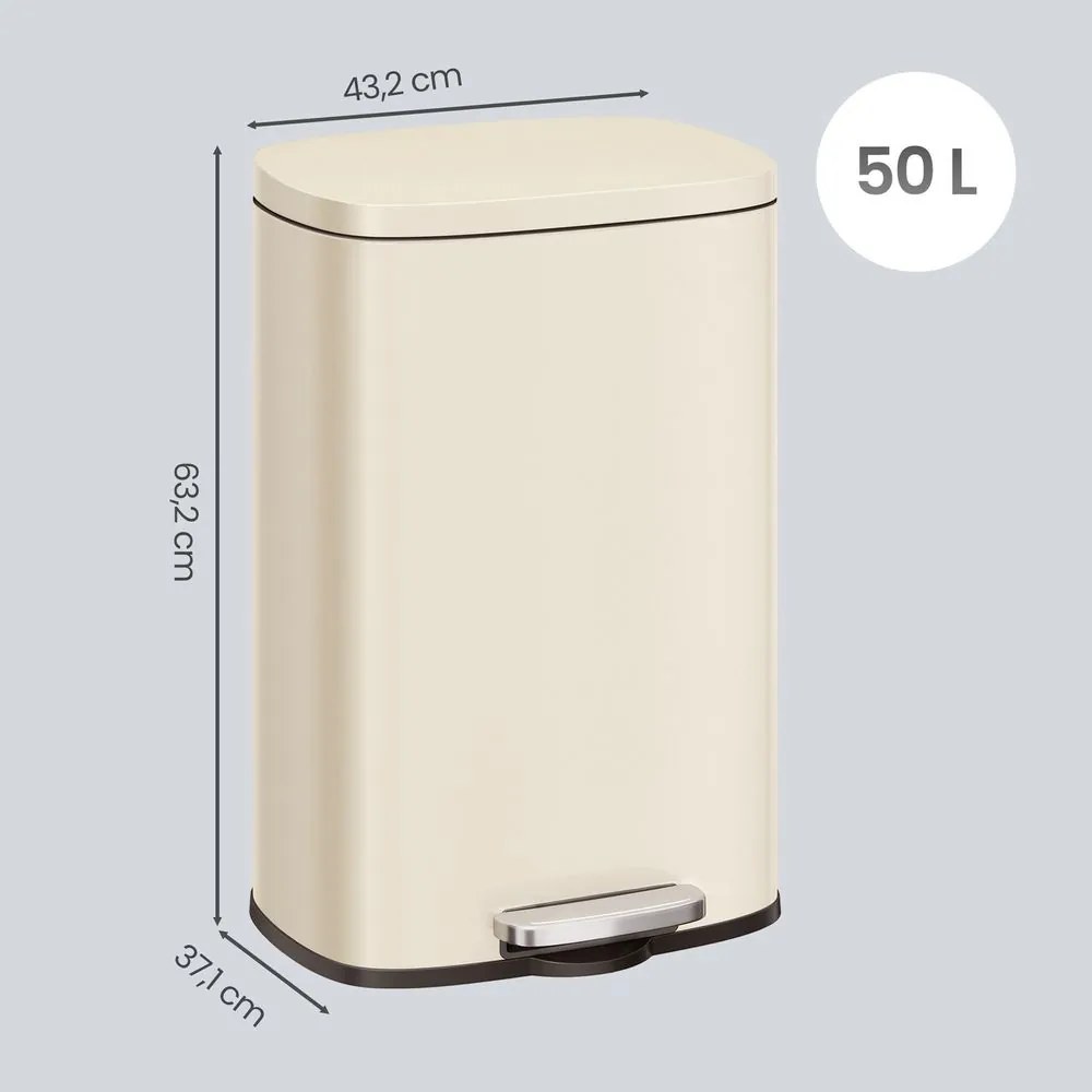 Caixote do lixo para cozinha, 50 L, caixote do lixo bege