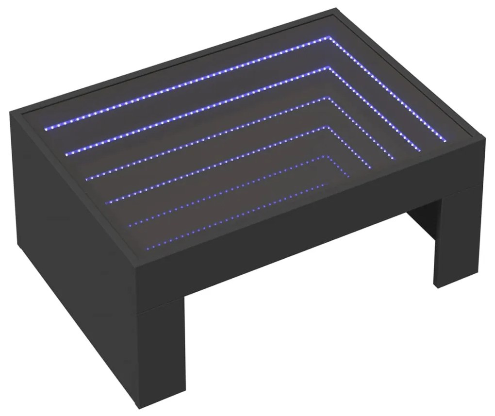 Mesa de centro luzes LED Infinity 70x50x30 cm preto