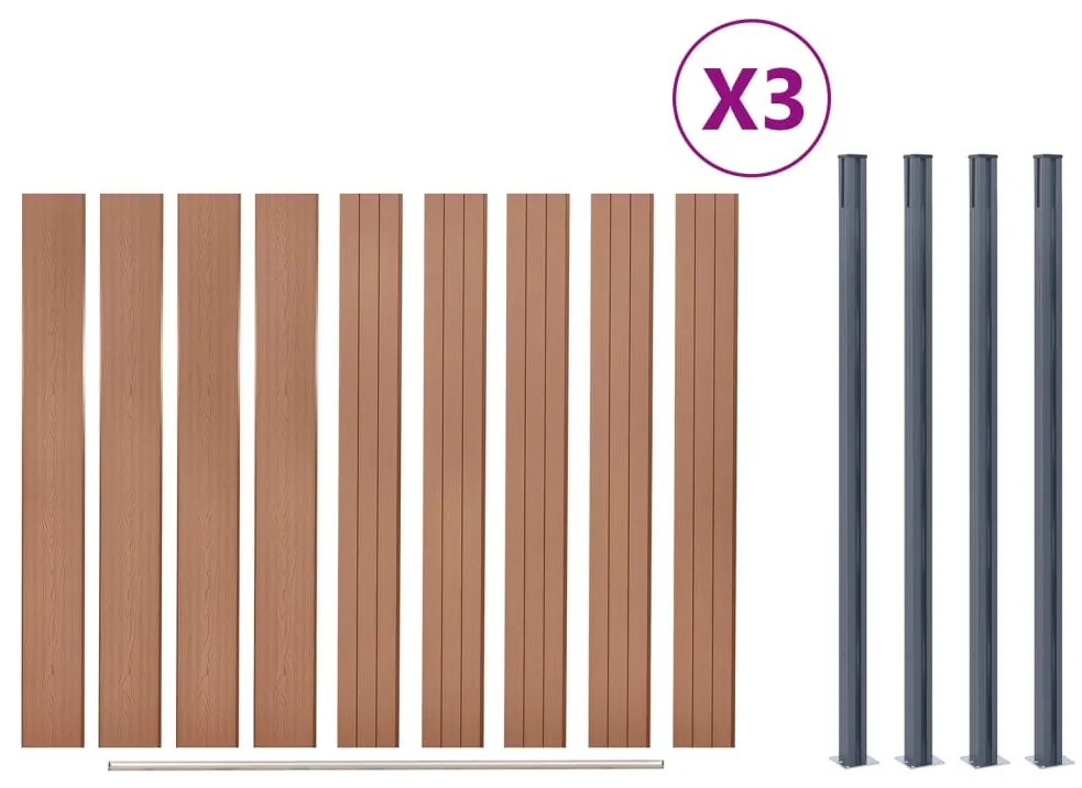 Conjunto de painéis de vedação 526x186 cm WPC castanho
