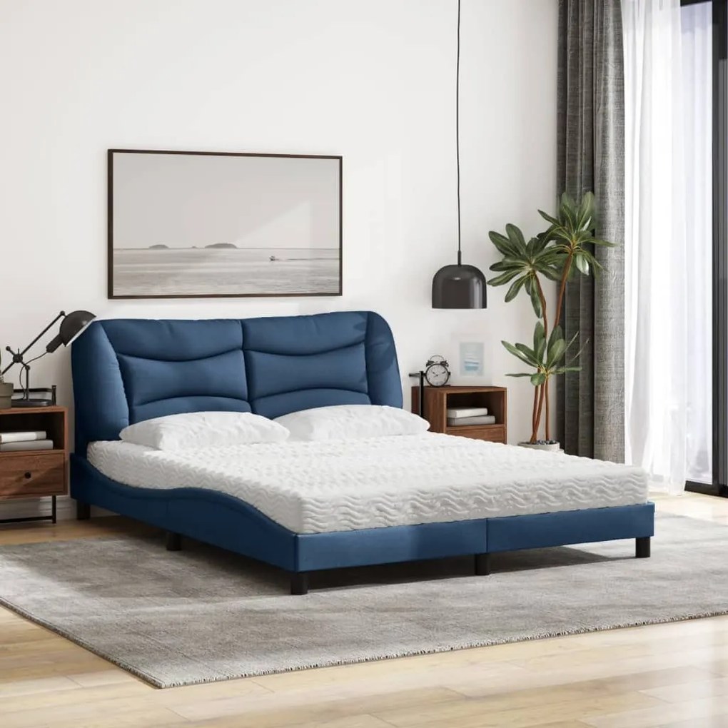 Cama com colchão 160x200 cm tecido azul