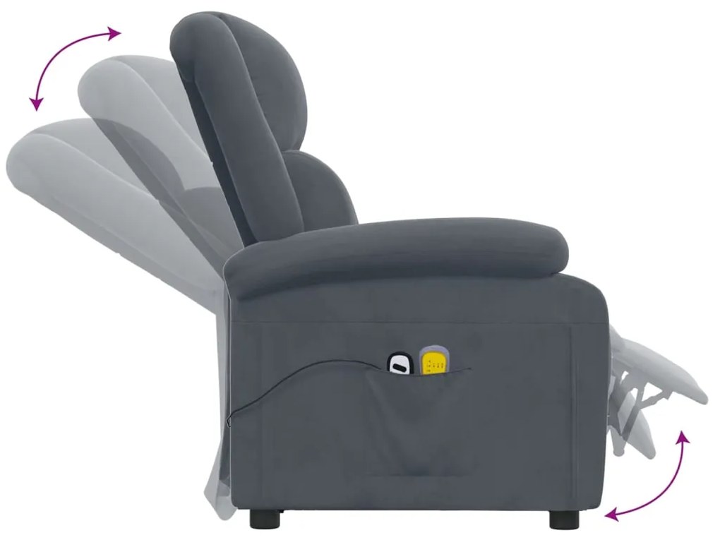 Poltrona de massagens elétrica veludo cinza-escuro