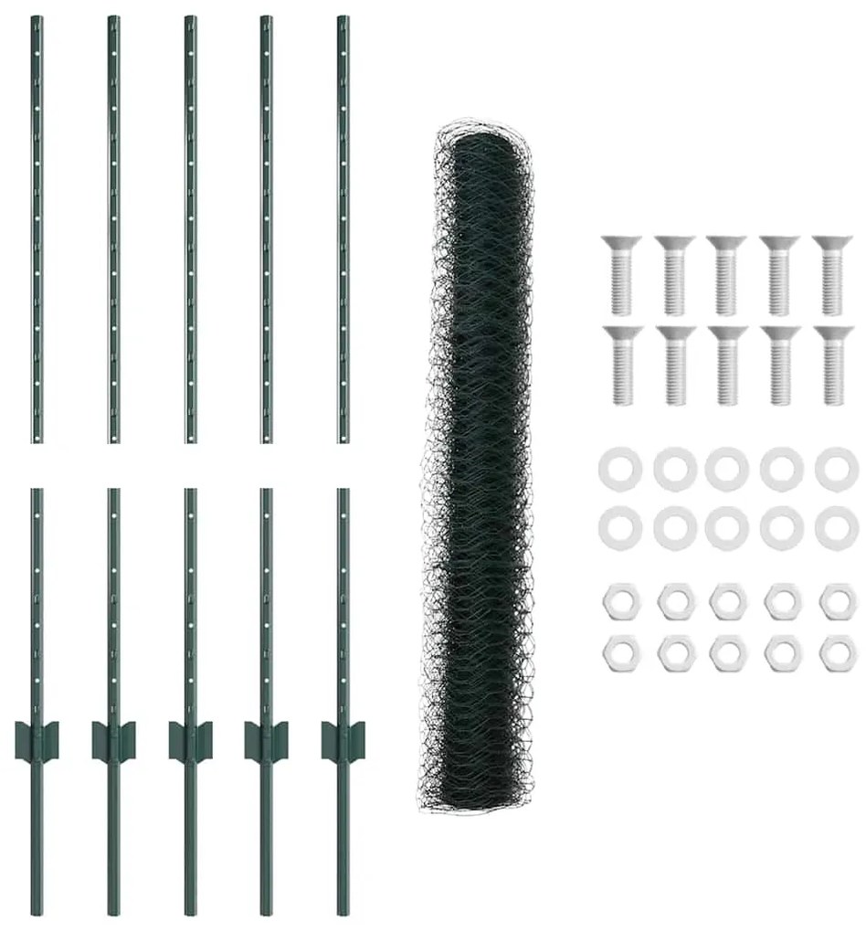 Postes de Cerca vidaXL 5 pcs U-Channel Verde 100 cm Aço