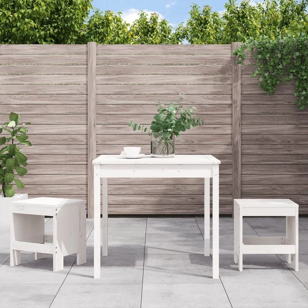 3 pcs conj. bistrô para jardim madeira de pinho maciça branco