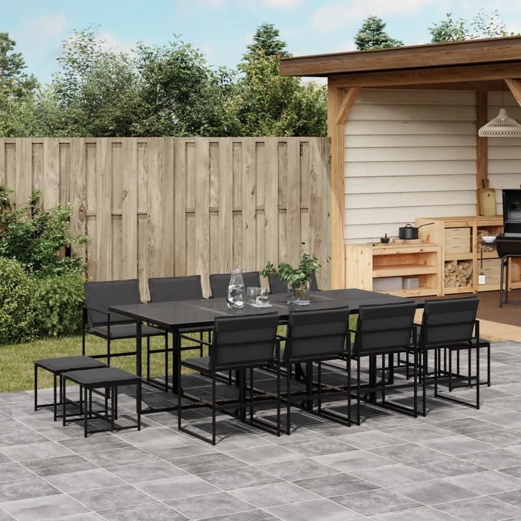 vidaXL 13 pcs conj. de jantar p/ jardim c/ almofadões textilene preto