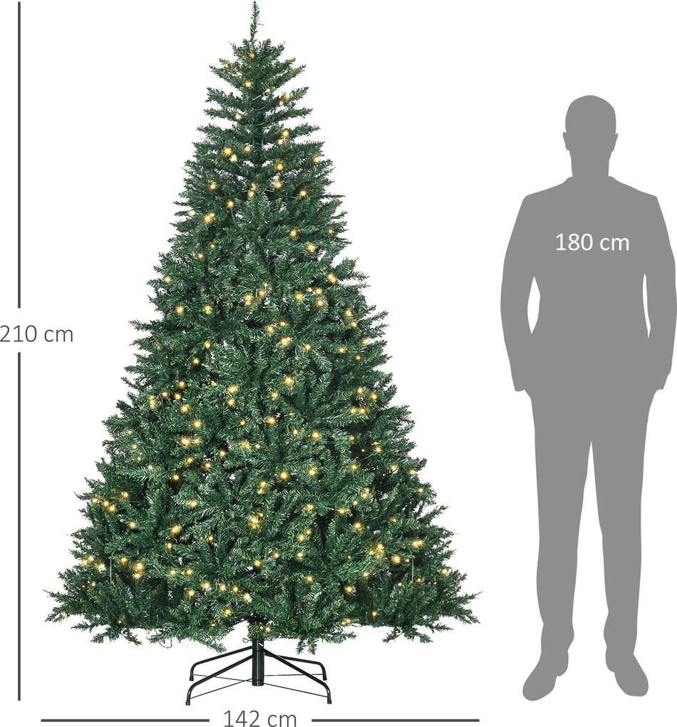 Árvore de Natal Artificial, 142 x 142 x 210 cm, 700 LEDs Brancos Quentes, Verde
