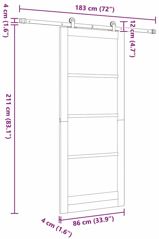 Porta Deslizante vidaXL com Conjunto de Hardware 'ORKDAL'Madeira Maciç