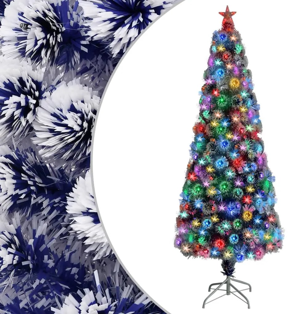 vidaXL Árvore Natal artificial pré-iluminada fibra ótica branco/azul