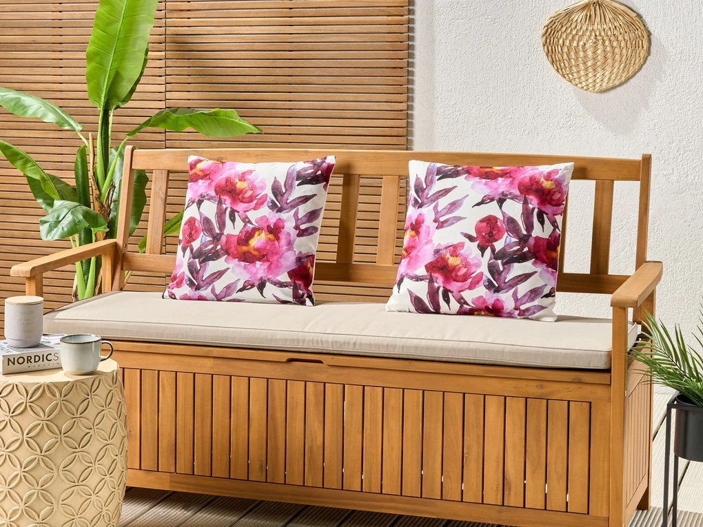 Conjunto 2 almofadas decorativas de jardim padrão floral branco e rosa 45 x 45 cm LANROSSO Beliani