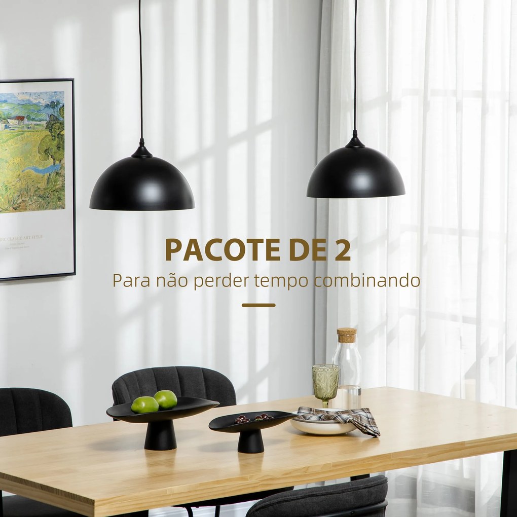 Conjunto de Candeeiros Suspensos de Metal Candeeiros de Teto Estilo Industrial Iluminação Lâmpada E27 Máx. 40W com Altura Ajustável para Sala de Estar