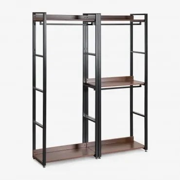 Armário Modular Aberto De 2 Peças Com Cabideiro Em Aço E Mdf Ariaster Preto - Sklum
