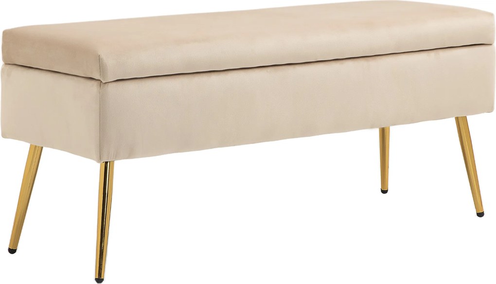 HOMCOM Banco de Armazenamento 2 em 1 Banqueta em Veludo com Tampa Articulada e Pés em Metal Amarelo | Aosom Portugal