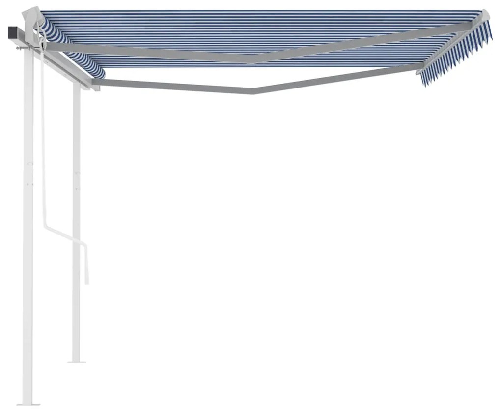 Toldo retrátil automático com postes 4x3,5 m azul e branco
